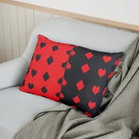 Clubs, spades, hearts, diamonds - red and black accent pillow