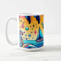 Fun Whimsical Psychedelic Sailboat  Coffee Mug