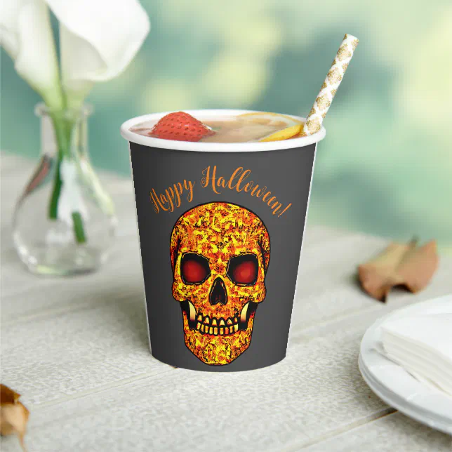 Frightening Halloween skull with red eyes  Paper Cups