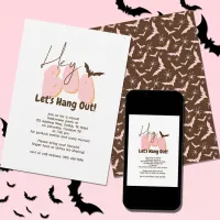 Hey Boo Pink Bats Spiders Casual Halloween Party Invitation