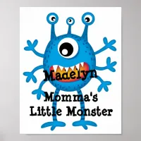 Cute Blue Cartoon Monster Funny Fun for Kids Poster