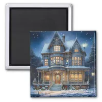 Illuminated House on a Christmas Eve Magnet