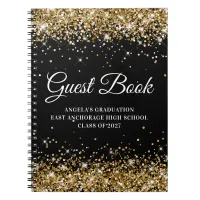 Gold Glitter Black High School Graduation Guest Notebook