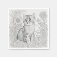 Whimsical Cat Themed Elegant Luxury Kitten Lineart Napkins