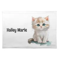 Watercolor Adorable Kitten with Blue Eyes  Cloth Placemat