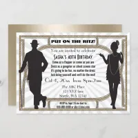 Roaring 20s art deco flapper girl and gangster invitation