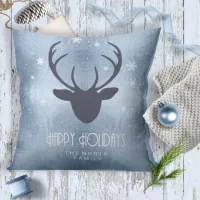 Deer Antlers Silhouette & Snowflakes Blue ID861 Throw Pillow