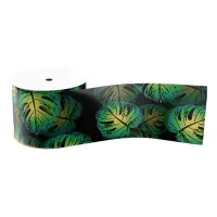 Tropical Monstera Leaves Pattern Grosgrain Ribbon