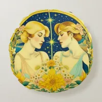 Horoscope Sign Gemini Twins Ethereal Art Round Pillow