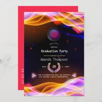 Neon Glow Flames Virtual Graduation Party Invitation