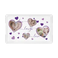 Live Laugh Love Photo Hearts Purple Acrylic Tray