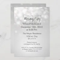 silver snowflakes and bokeh holiday party Invites