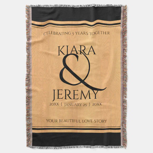 Elegant 5th Wood Wedding Anniversary Celebration Throw Blanket