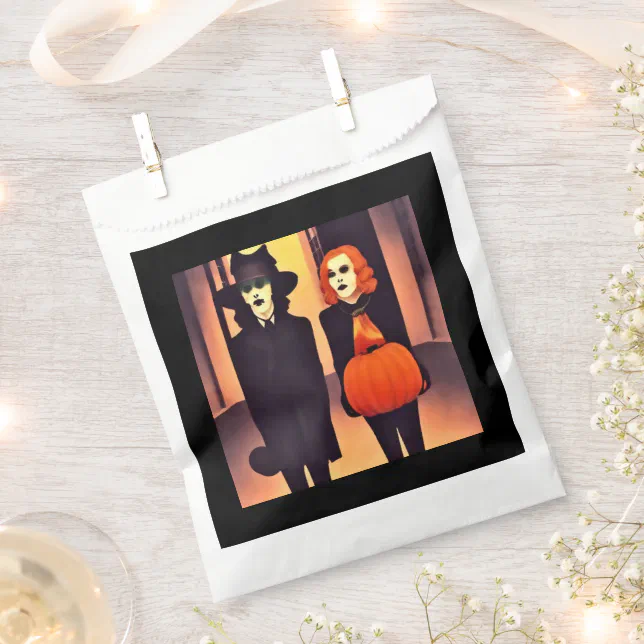 Witch and vampire for Halloween in town Favor Bag