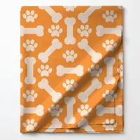 Orange and White Dog Bones and Paw Prints Pattern Fabric