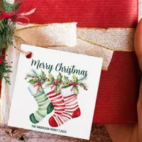 Festive Watercolor Christmas Stockings Favor Tags