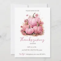 Autumn Fall Pink Pumpkins Thanksgiving Dinner Invitation