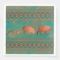 Southwest Cute Javelina Family Copper Teal Paper Dinner Napkins