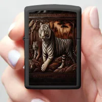 Carved Bengal Tigers In Forest Zippo Lighter