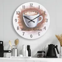 Coffee Latte Espresso Personalized Kitchen Wall Large Clock