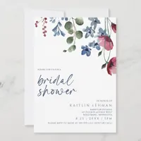 Bridal Shower Burgundy & Blue Wildflower Invitation