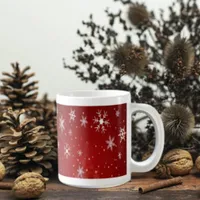 White Snowflakes with Red Background Coffee Mug