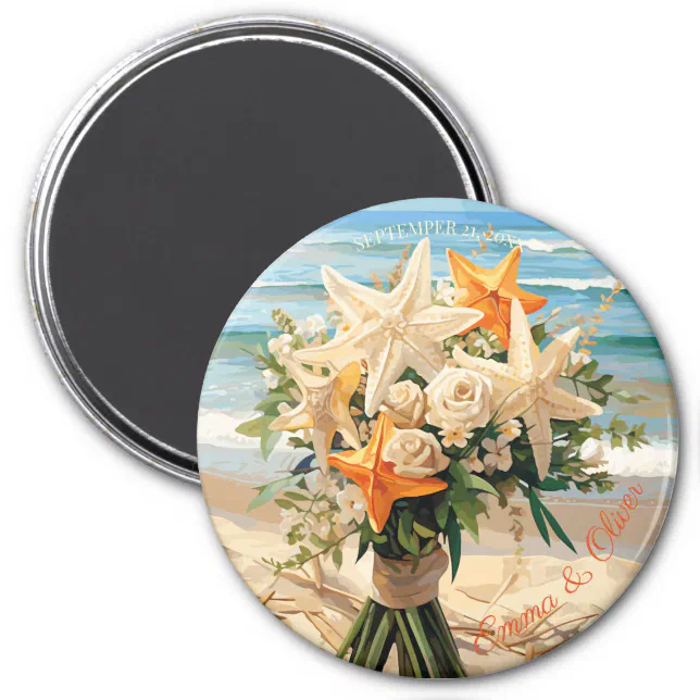 Beach Wedding Starfish Bouquet Magnetic Button Magnet