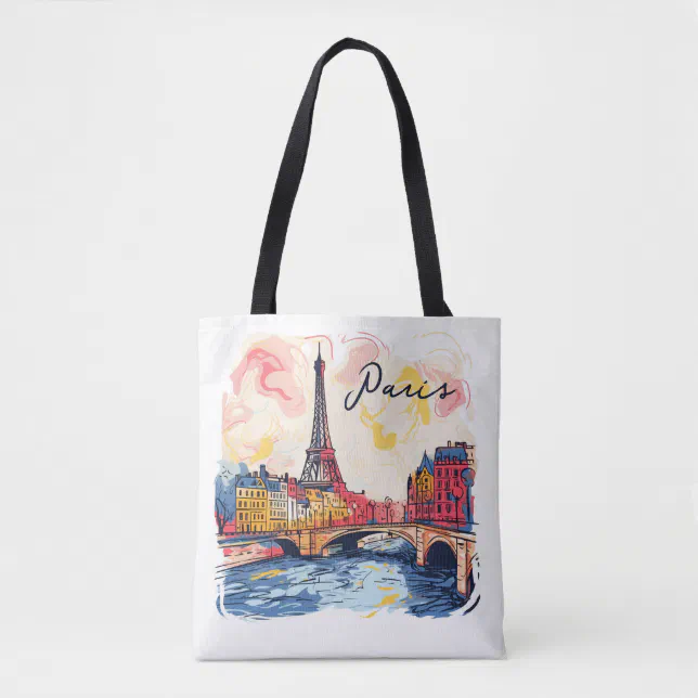 Watercolor Illustration Paris Eiffel Tower Travel Tote Bag