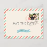 Vintage Airmail Wedding Save the Date with photo Announcement Postcard