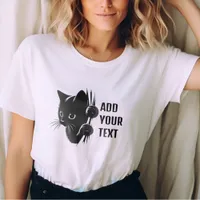 Cute Simple Black Cat - Custom Text Personalized T-Shirt