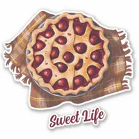 Watercolor Cherry Pie on a Plaid Towel Sweet Life Sticker