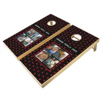 Photo Collage Personalized Family Red Hearts Black Cornhole Set