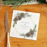 Rustic Winter Pine Cone Greenery Wedding Napkins