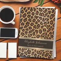 Luxury Modern Trendy Leopard Print Gold Stripe  Pocket Folder