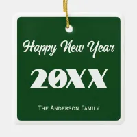 Personalized Happy New Year Green White Decor Ceramic Ornament