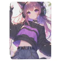 Pretty Anime Girl in Headphones with Cat Ears iPad Air Cover