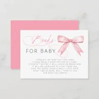 Pink Bow Girl Baby Shower Book Request Enclosure Card