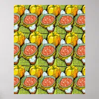 Pumpkins, Soup and Striped Background Poster