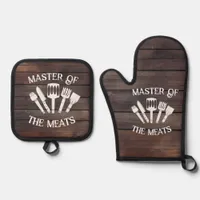 Funny Grilling Gift for Men – Master of the Meats Oven Mitt & Pot Holder Set