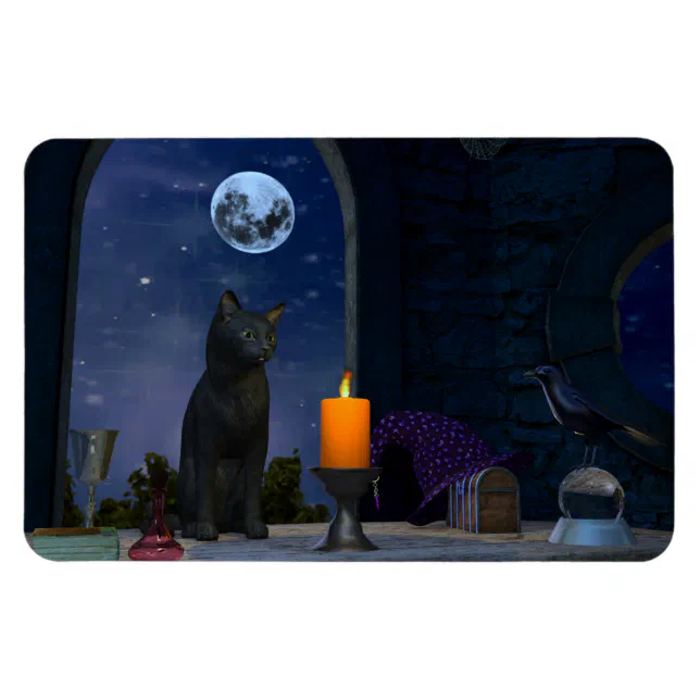 Cute Black Cat Staring at a Candle Magnet