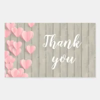 Pink Cute Hearts On A Barn Wood Thank You Rectangular Sticker