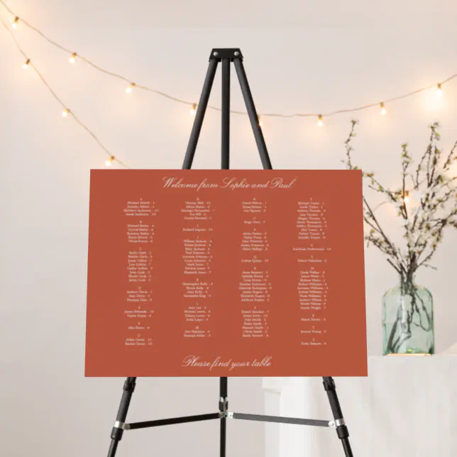 Terracotta Alphabetical Seating Chart Foam Board