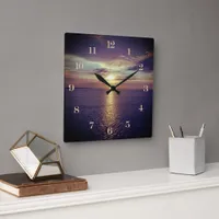 Sunrise Over A Beautiful Ocean View Square Wall Clock