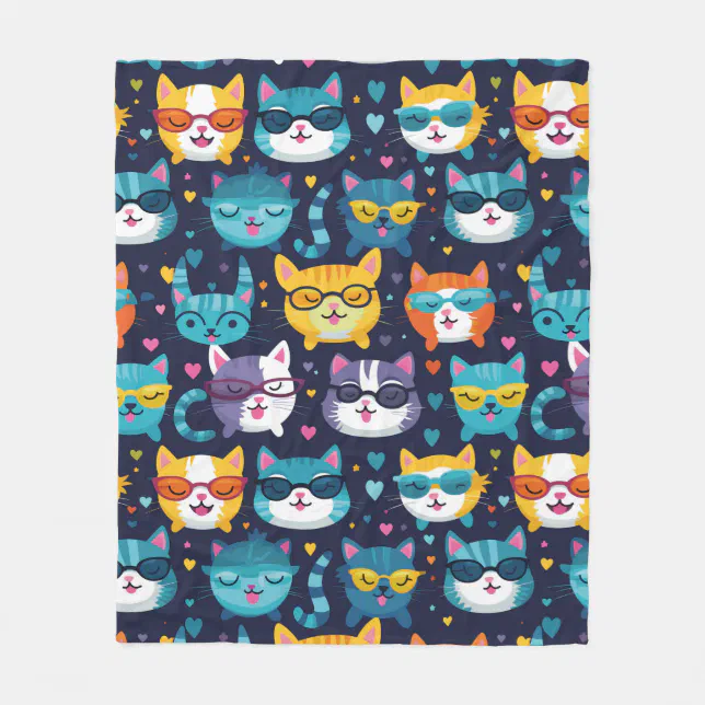 Assorted Cat Faces Funny Cool Cats Fleece Blanket