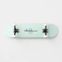 Pretty Light Green Elegant Simple Cute Monogrammed Skateboard