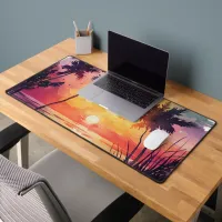 rustic watercolor beach sunset scene desk mat