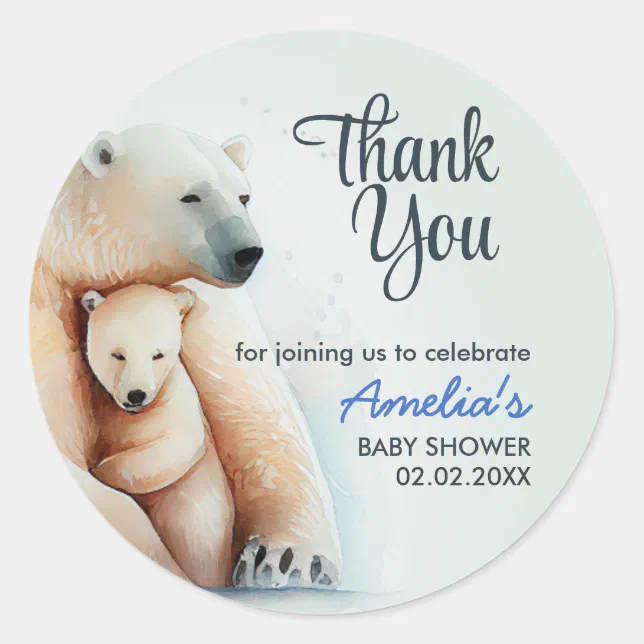 Cute Baby Polar Bear With Mother | Baby Shower Cla Classic Round Sticker