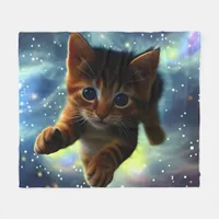 Kitten Flying In Space  Fleece Blanket