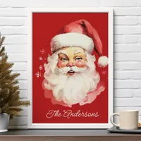 Red Vintage Retro Santa Claus Family Christmas Poster