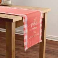 Personalized Coral Gingham Gather Fall Short Table Runner